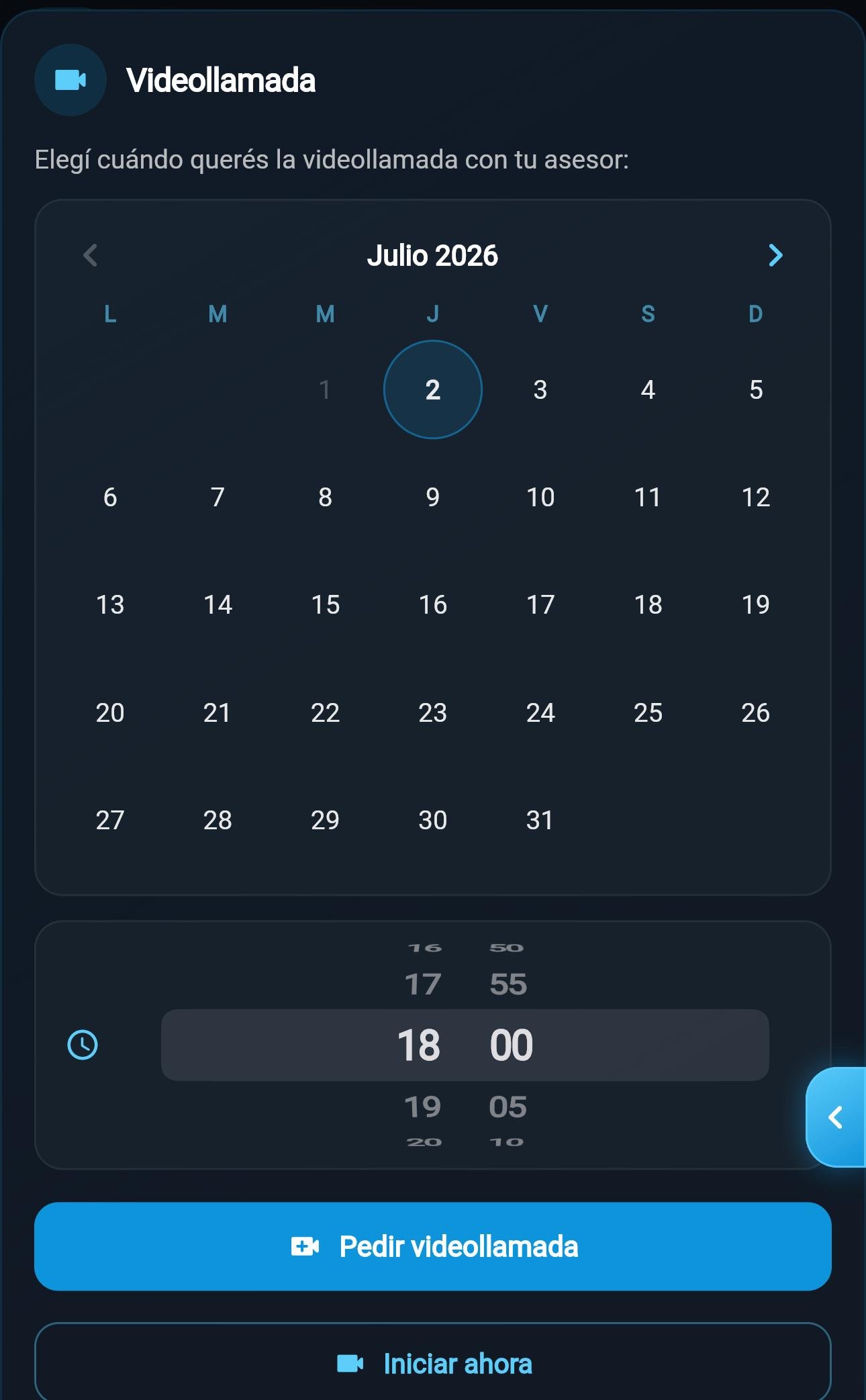 Videollamadas in-app