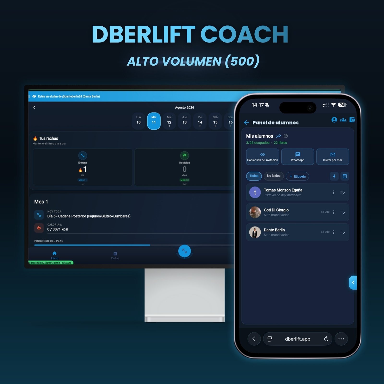 DBERLIFT Coach — Alto volumen (500 alumnos)